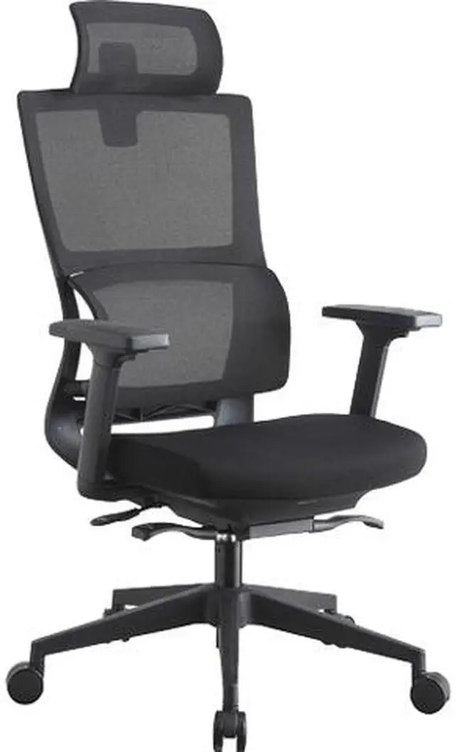 Main image of Lorell High Back Mesh Chair w/ Headrest - Black Seat - Black Back - 5-star...
