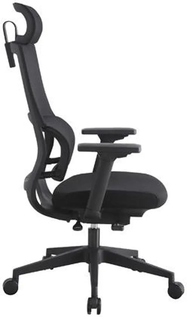 Alt view image 3 of 5 - Lorell High Back Mesh Chair w/ Headrest - Black Seat - Black Back - 5-star...