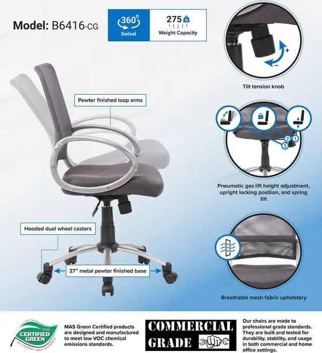 Alt view image 10 of 10 - Boss Adjustable Breatheable Mesh Task Chair