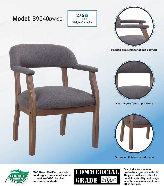Alt view image 2 of 4 - BOSS Slate Grade Linen Captain Chair (B9540DW-SG)