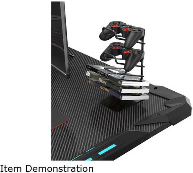 Alt view image 6 of 7 - Eureka Ergonomic X1-S Gaming Computer Desk with Led Lights, Large Carbon Fiber Surface Cup Holder and Headphone Hook - Black