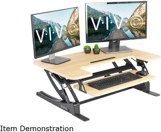 Main image of VIVO Light Wood Height Adjustable Standing Desk Monitor Riser Tabletop Sit Stand