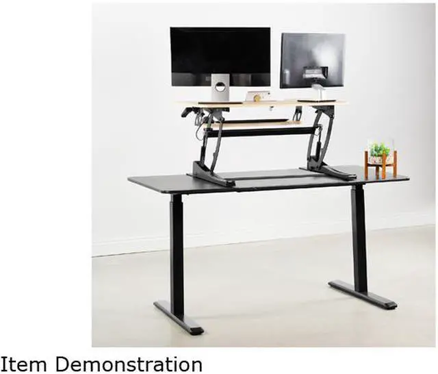 Alt view image 4 of 6 - VIVO Light Wood Height Adjustable Standing Desk Monitor Riser Tabletop Sit Stand
