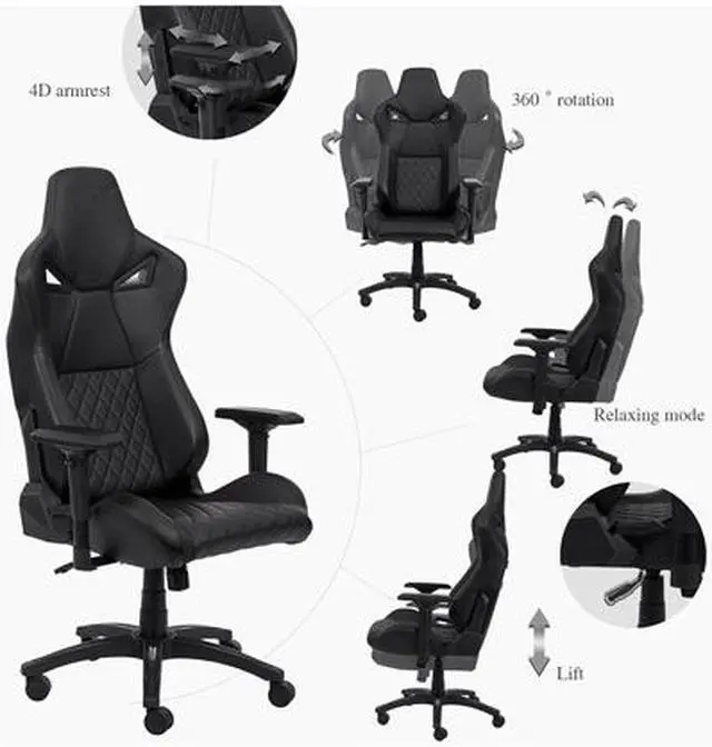 Alt view image 3 of 6 - KARNOX Legend TR Racing Style Gaming Office Chair with Adjustable Height and Arm Rests, Ergonomic 155° Reclining, Locking High Back with Integrated Headrest (Black)