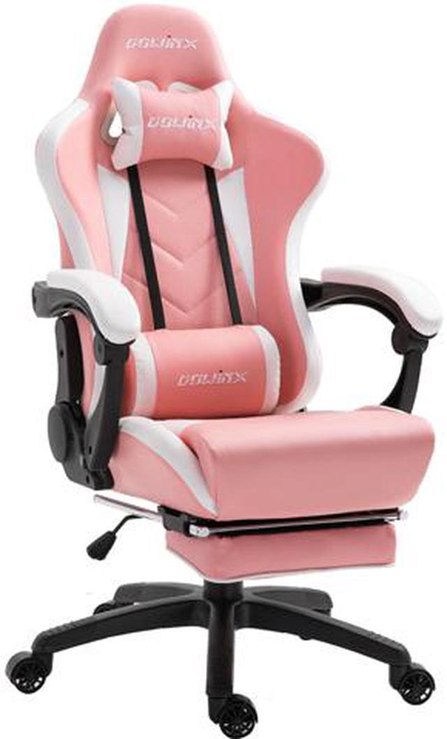 Red PU Leather Gaming Chair with USB Massage Lumbar Pillow and Footrest