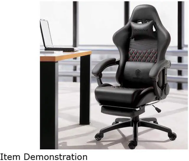 Alt view image 6 of 7 - Dowinx Gaming Chair Office Chair PC Chair with Massage Lumbar Support, Racing Style PU Leather High Back Adjustable Swivel Task Chair with Footrest (Black&Red)
