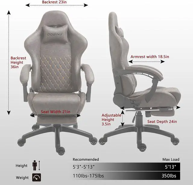 Alt view image 8 of 7 - Dowinx Vintage Gaming Chair Office Chair PC Chair with Massage Lumbar Support, Vintage Style PU Leather High Back Adjustable Swivel Task Chair with Footrest (Brown)