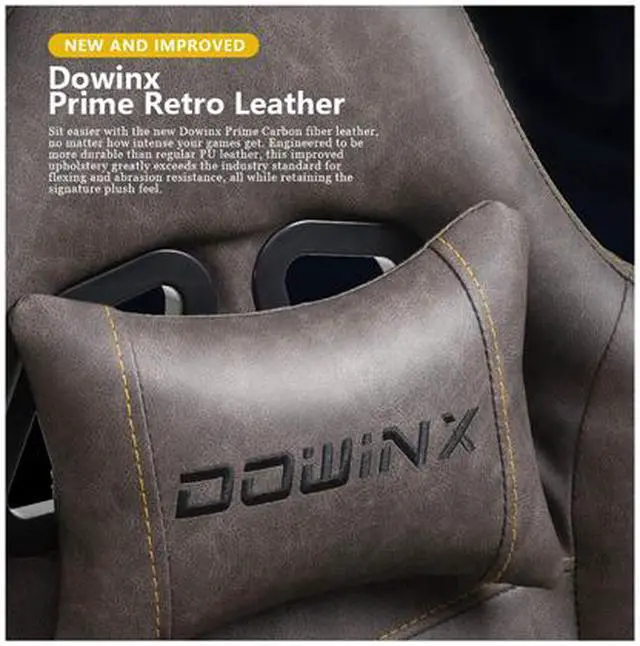 Alt view image 5 of 7 - Dowinx Vintage Gaming Chair Office Chair PC Chair with Massage Lumbar Support, Vintage Style PU Leather High Back Adjustable Swivel Task Chair with Footrest (Brown)