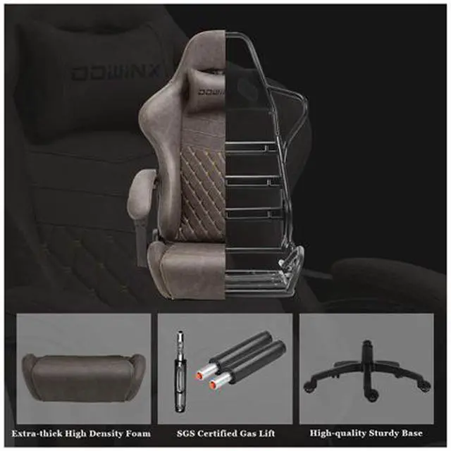 Alt view image 6 of 7 - Dowinx Vintage Gaming Chair Office Chair PC Chair with Massage Lumbar Support, Vintage Style PU Leather High Back Adjustable Swivel Task Chair with Footrest (Brown)