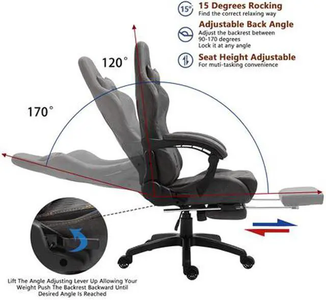 Alt view image 5 of 7 - Dowinx Gaming Chair Office Chair PC Chair with Massage Lumbar Support, Vantage Style PU Leather High Back Adjustable Swivel Task Chair with Footrest (Light Grey)
