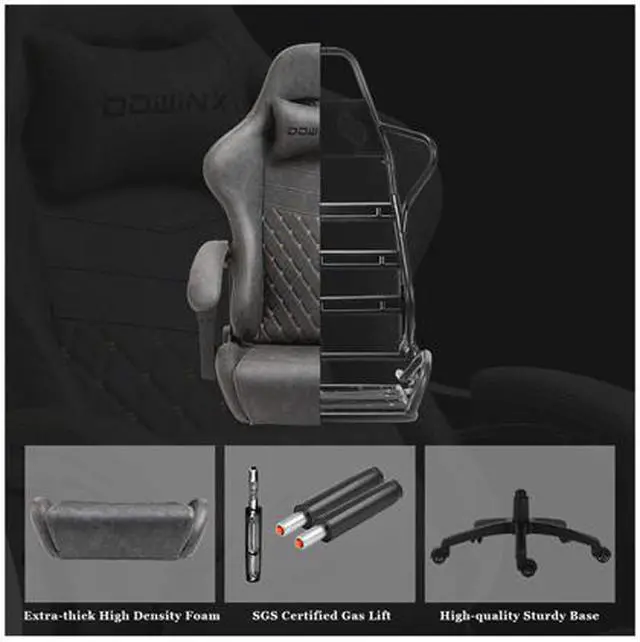 Alt view image 6 of 7 - Dowinx Gaming Chair Office Chair PC Chair with Massage Lumbar Support, Vantage Style PU Leather High Back Adjustable Swivel Task Chair with Footrest (Light Grey)
