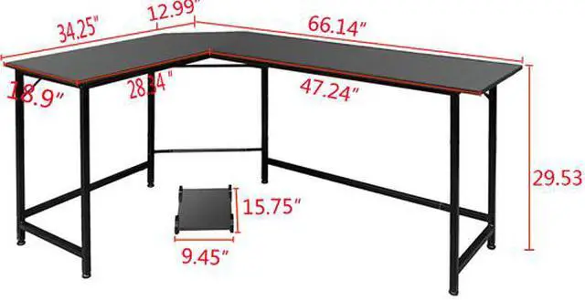 Alt view image 4 of 7 - 66" x 47" x 28" L-shaped Corner Desk Gaming Computer Workstation Table w/ CPU Stand Home Office