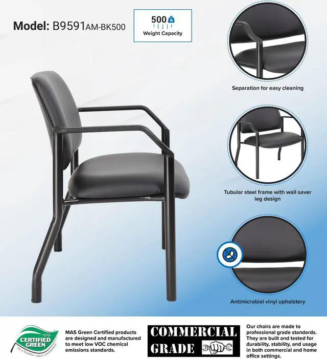 Alt view image 6 of 6 - Boss Antimicrobial Guest Chair, 500 lb. weight capacity
