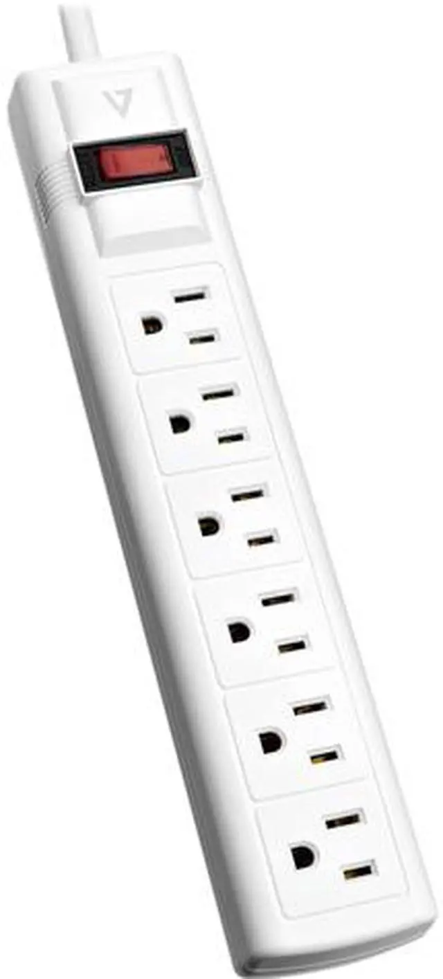 Main image of V7 SA0608W-9N6 6-Outlet Surge Protector, 8 Feet cord, 900 Joules - White
