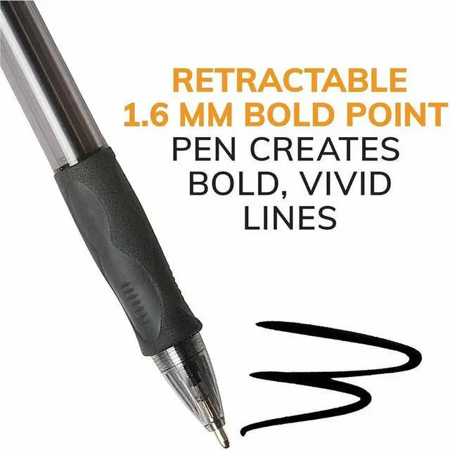 Alt view image 2 of 4 - Bic Velocity Glide Bold Ball Pen - 1.6 mm Bold Conical Pen Point - Refillable - Retractable - Black Ink - Black Barrel - 1 Dozen - VLGB11BK