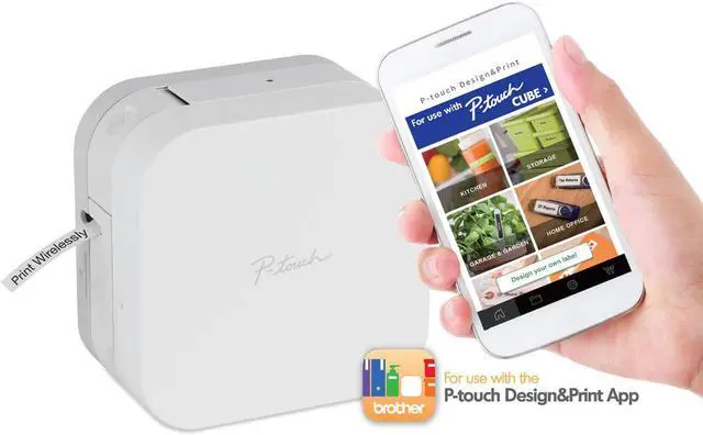 Alt view image 2 of 3 - Brother P-touch CUBE PT-P300BT Smartphone Dedicated Label Maker, Bluetooth, Thermal Transfer, 180 dpi, 20mm./sec, Up to 2 Print Lines, Manual Cutter - White