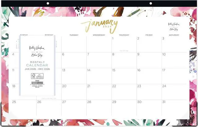 Main image of 2026 Blue Sky Monthly Desk Pad Calendar, 11" x 17", Magenta Blooms, January To December, 149057