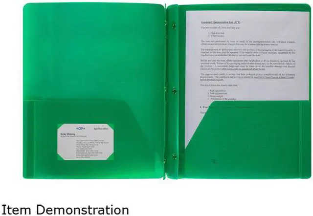 Main image of Business Source Poly Portfolio 3 Prong 2 Pkts LTR .3mil Green 20888