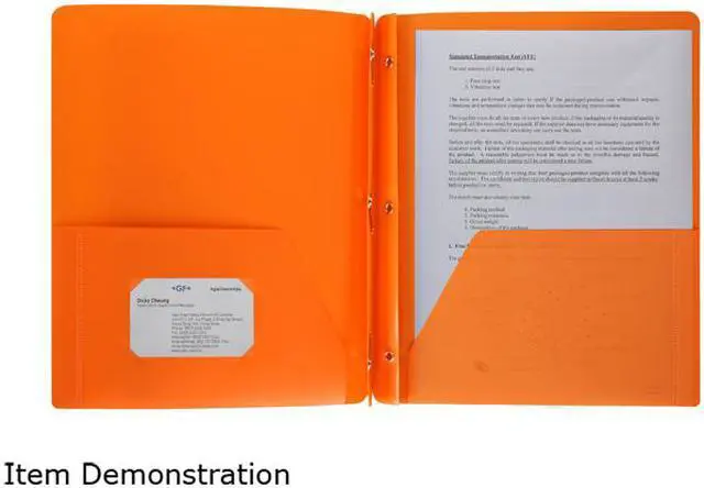 Main image of Business Source Poly Portfolio 3 Prong 2 Pkts LTR .3mil Orange 20889