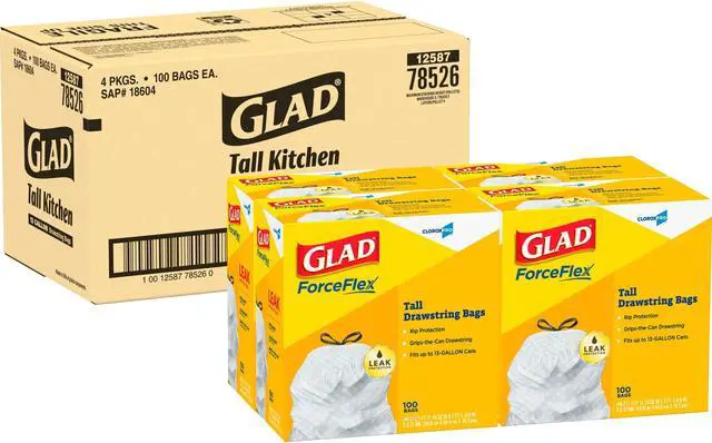 Alt view image 2 of 3 - Glad Tall Kitchen Drawstring Trash Bags, 13 gal, 0.72 mil, 24" x 27.38", Gray, 100 Bags/Box, 4 Boxes/Carton CLO78526CT