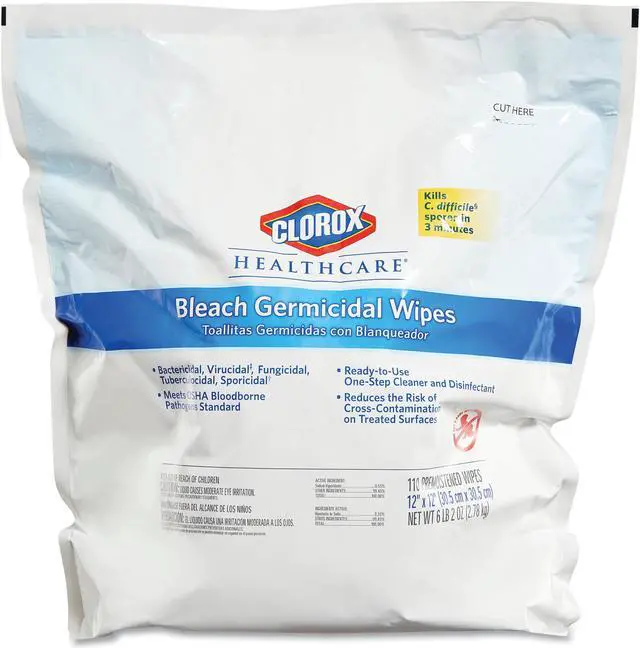 Main image of Clorox Bleach Germicidal Wipes, 12 x 12, Unscented, 110/Refill, 2/Carton CLO30359CT