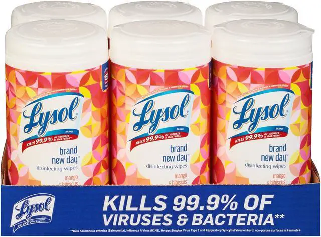 Alt view image 4 of 4 - Lysol Brand New Day Disinfecting Wipes - Mango Scent - 80/Canister - 6/Carton 97181CT