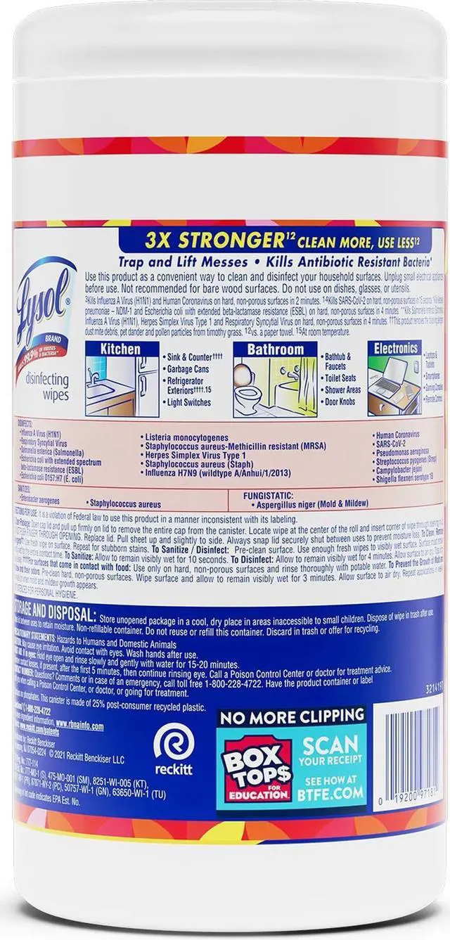 Alt view image 3 of 4 - Lysol Brand New Day Disinfecting Wipes - Mango Scent - 80/Canister - 6/Carton 97181CT