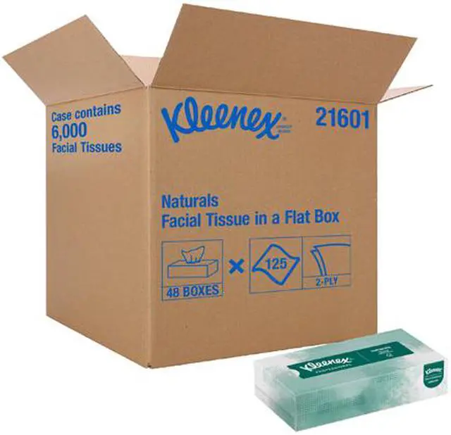Alt view image 6 of 6 - Kleenex Professional Naturals Facial Tissue for Business (21601), Flat Face Tissue Box, 2-PLY, 48 Boxes / Case, 125 Soft Sheets / Box, 6,000 Sheets / Case