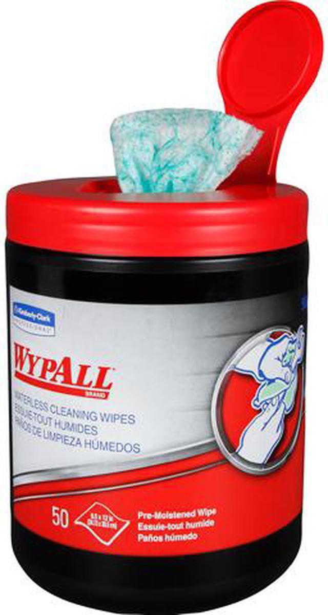 Main image of WypAll Waterless Industrial Cleaning Wipes (58310), Heavy Duty Moist Wipers, 1 Portable Canister of 50 Sheets