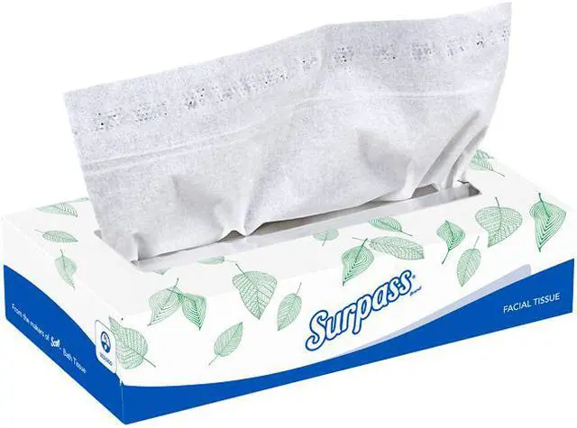 Main image of Surpass Facial Tissue Flat Box (21340), 2-Ply, White, Unscented, 100 Tissues / Box, 30 Boxes / Big Case