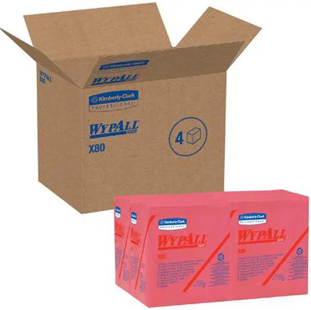 Alt view image 4 of 4 - WypAll X80 Reusable Wipes (41029), Extended Use Cloths Quarter-fold Format, Red, 50 Sheets / Pack; 4 Packs / Case; 200 Folded Sheets / Case