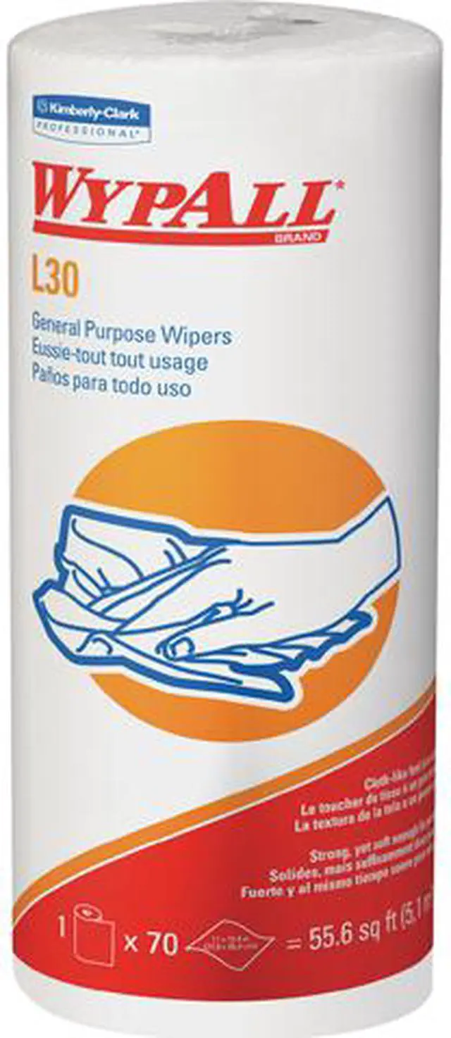 Main image of WypAll L30 DRC Towels (05843), Strong and Soft Wipes, White, 24 Rolls / Case, 70 Sheets / Small Roll, 1,680 Wipes / Case