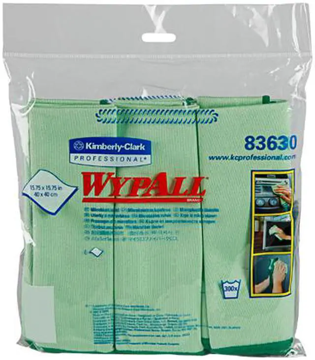 Alt view image 2 of 3 - WypAll Microfiber Cloths (83630), Reusable, 15.75" x 15.75", Green for Glass and Mirrors, 4 Packs / Case, 6 Wipes / Container, 24 Wipes / Case