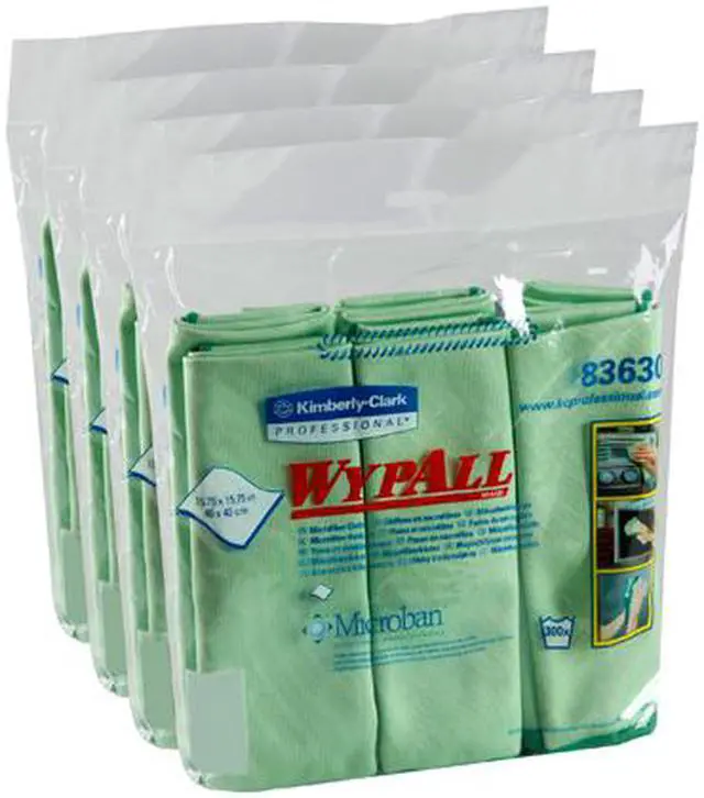 Alt view image 3 of 3 - WypAll Microfiber Cloths (83630), Reusable, 15.75" x 15.75", Green for Glass and Mirrors, 4 Packs / Case, 6 Wipes / Container, 24 Wipes / Case