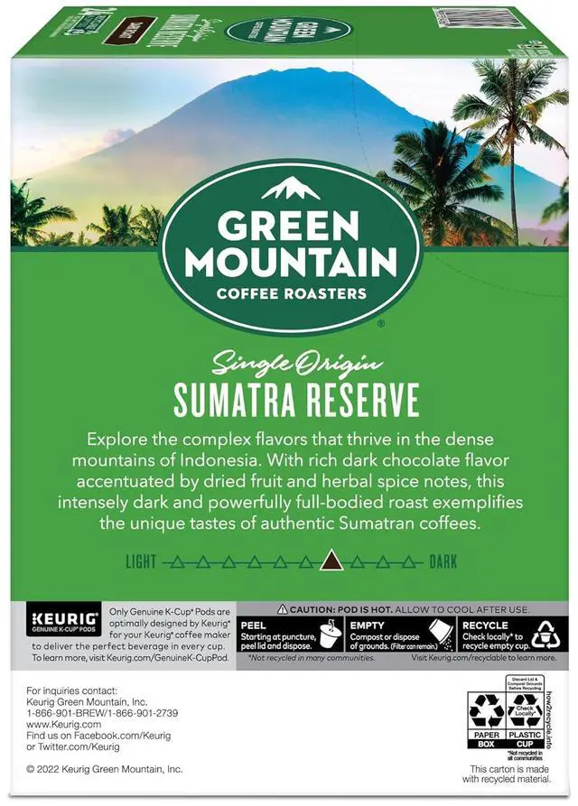 Alt view image 8 of 9 - Green Mountain Coffee Roasters Sumatra Reserve Coffee, Keurig Single-Serve K-Cup pods, Dark Roast, 24 Count/Box (4060)