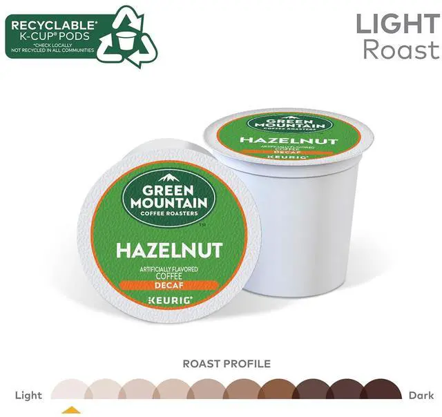 Alt view image 5 of 9 - Green Mountain Coffee Roasters Hazelnut Decaffeinated Coffee, Keurig Single-Serve K-Cup Pods, Light Roast Coffee, 24 Count/Box (7792)