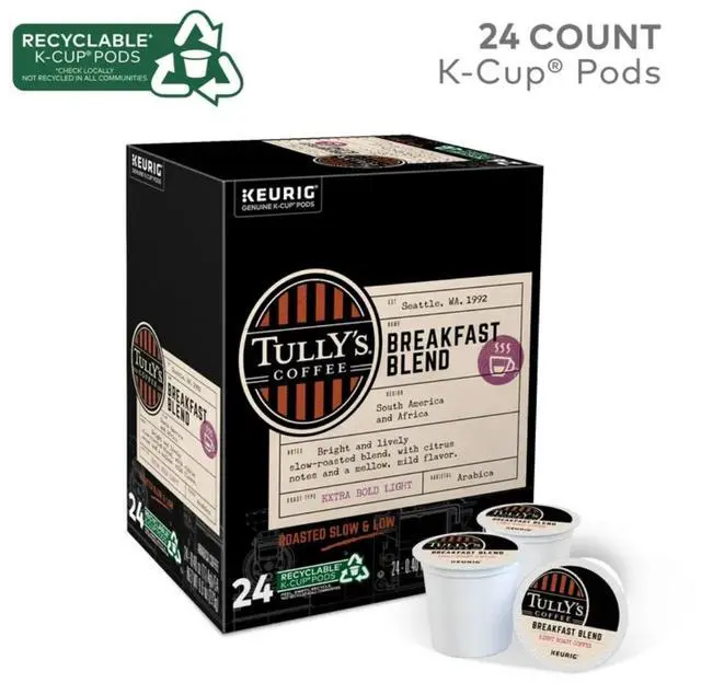 Alt view image 3 of 7 - Tully's Coffee Breakfast Blend Coffee, Keurig Single-Serve K-Cup Pods, Light Roast Coffee, 24 Count/Box (192719)