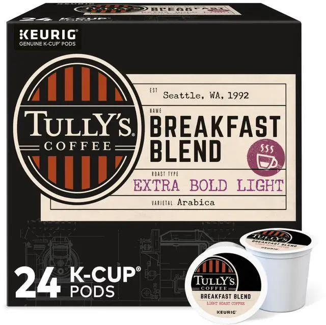Alt view image 4 of 7 - Tully's Coffee Breakfast Blend Coffee, Keurig Single-Serve K-Cup Pods, Light Roast Coffee, 24 Count/Box (192719)