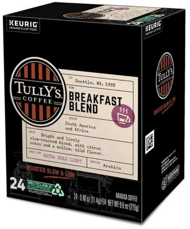 Alt view image 7 of 7 - Tully's Coffee Breakfast Blend Coffee, Keurig Single-Serve K-Cup Pods, Light Roast Coffee, 24 Count/Box (192719)