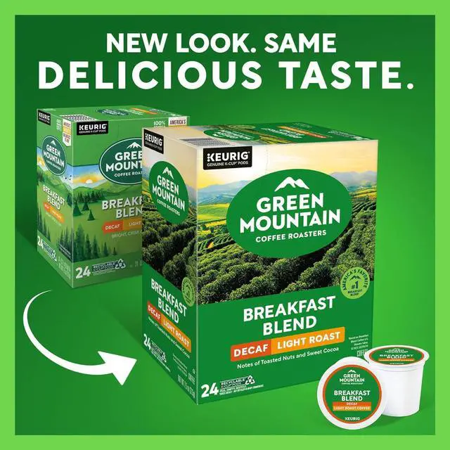 Alt view image 7 of 18 - Green Mountain Coffee Roasters Decaffeinated Breakfast Blend Coffee, Keurig Single-Serve K-Cup Pods, Light Roast Coffee, 24 Count/Box (7522)