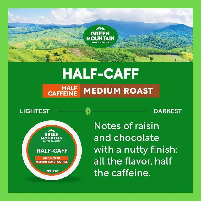 Alt view image 8 of 14 - Green Mountain Coffee Roasters Half-Caff Blend Coffee, Keurig Single-Serve K-Cup Pods, Medium Roast Coffee, 24 Count/Box