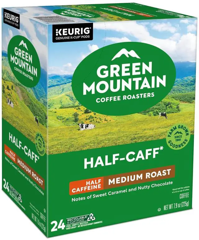Alt view image 3 of 14 - Green Mountain Coffee Roasters Half-Caff Blend Coffee, Keurig Single-Serve K-Cup Pods, Medium Roast Coffee, 24 Count/Box