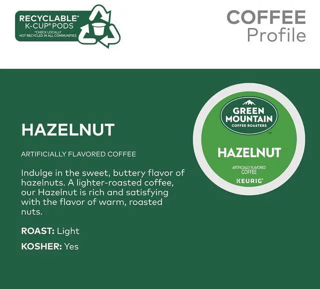 Alt view image 3 of 6 - Green Mountain Coffee Roasters Hazelnut Coffee, Keurig Single-Serve K-Cup pods, Light Roast Coffee, 96 Count/Carton