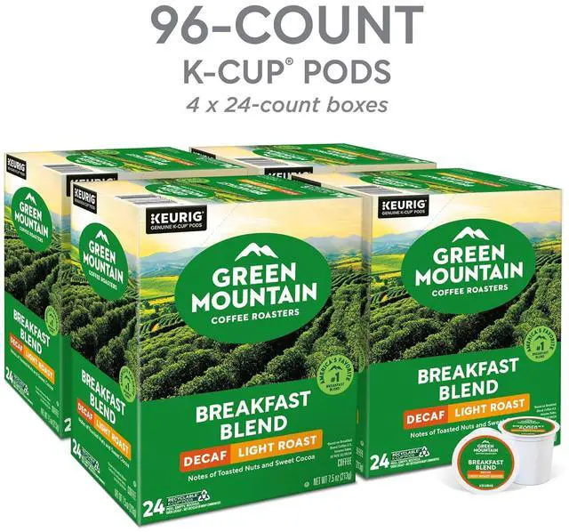 Alt view image 4 of 19 - Green Mountain Coffee Roasters Breakfast Blend Decaf Coffee, Keurig Single Serve K-Cup pods, Light Roast Coffee, 96 Count/Carton