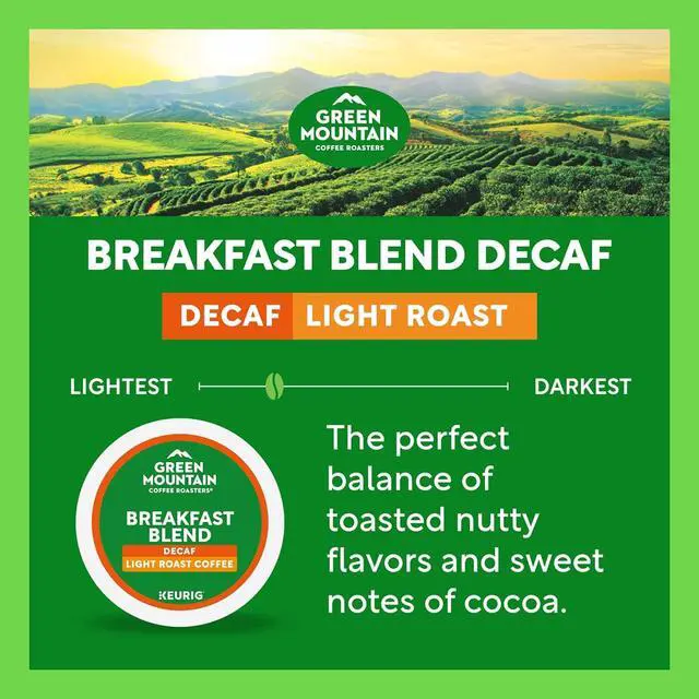 Alt view image 7 of 19 - Green Mountain Coffee Roasters Breakfast Blend Decaf Coffee, Keurig Single Serve K-Cup pods, Light Roast Coffee, 96 Count/Carton