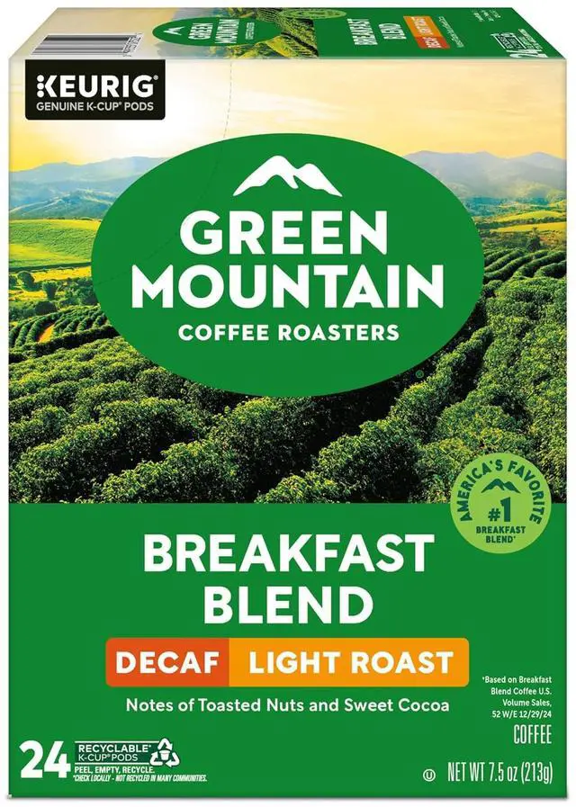 Alt view image 15 of 19 - Green Mountain Coffee Roasters Breakfast Blend Decaf Coffee, Keurig Single Serve K-Cup pods, Light Roast Coffee, 96 Count/Carton