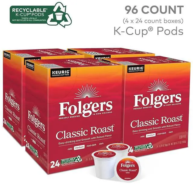 Main image of Folgers® Single-Serve Coffee K-Cup®, Classic Roast, Carton Of 96, 4 x 24 Per Box