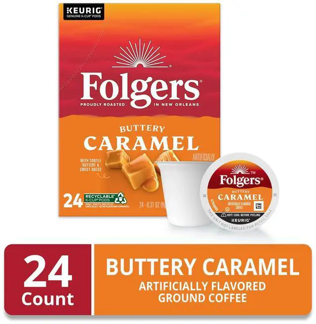 Alt view image 2 of 3 - Folgers Buttery Caramel Keurig Single Serve K-Cup Pods, 24 Pods Per Pack, Case Of 4 Packs