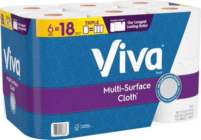 Main image of Viva Multi-Surface Choose-A-Sheet Paper Towels 2-Ply - 165 Sheets/Roll   - 6 Triple Rolls/Pack  53663