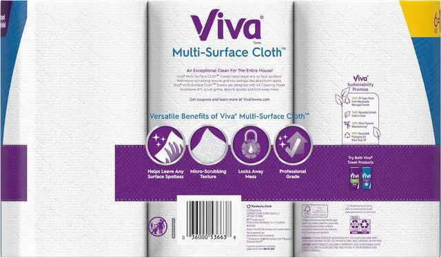 Alt view image 3 of 3 - Viva Multi-Surface Choose-A-Sheet Paper Towels 2-Ply - 165 Sheets/Roll   - 6 Triple Rolls/Pack  53663